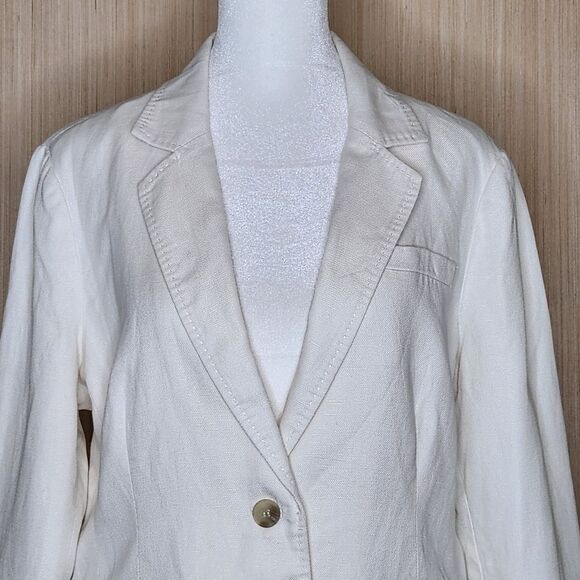 Pure Collection Linen/Cotton Blend Blazer Ivory Two Button Women's Size 12 - Picture 2 of 11